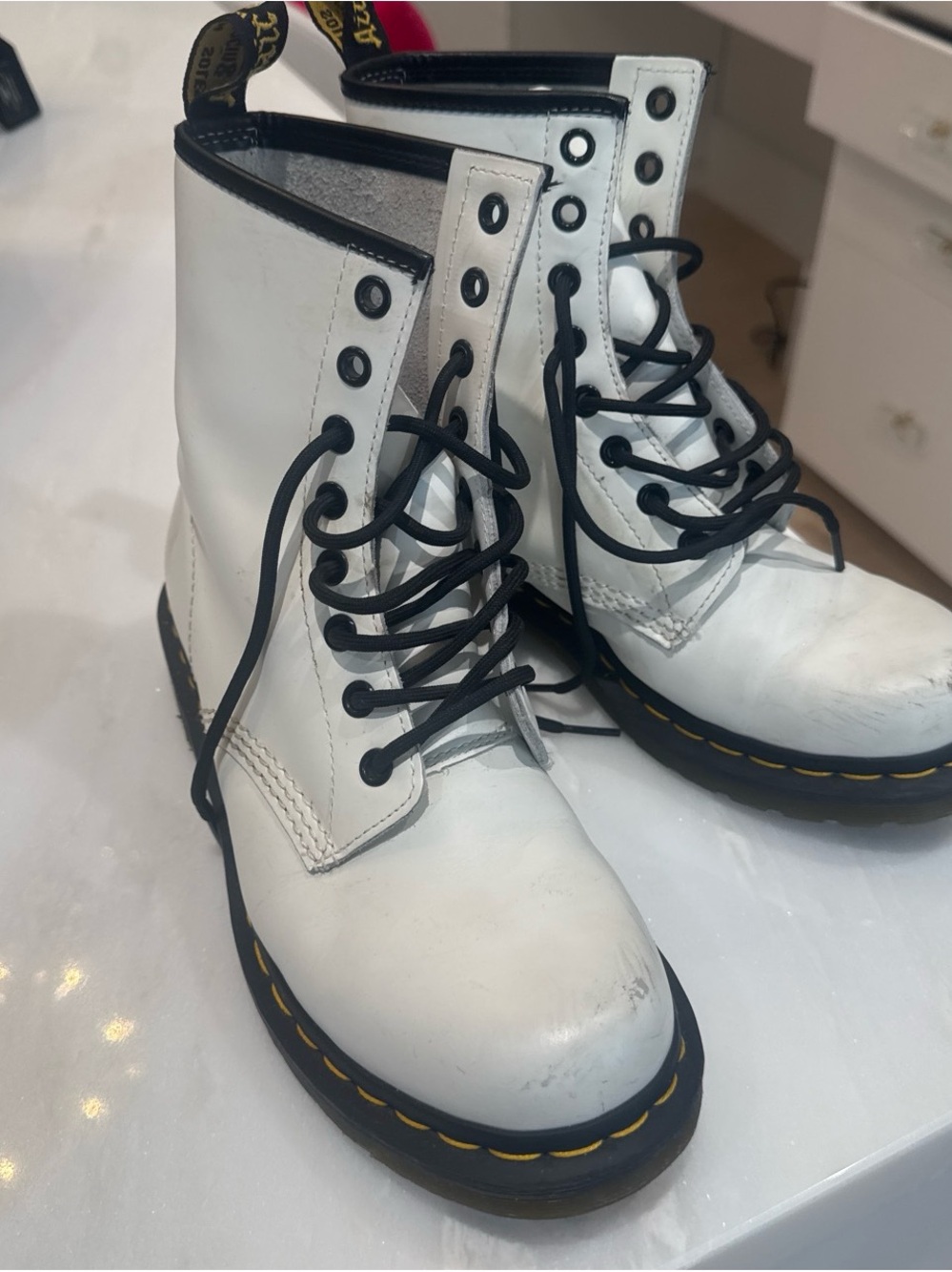 Dr. Martens White Lace-Up Combat Boots with Black Laces
